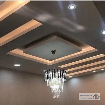 أحدث ديكورات جبس بورد 2026: 50 فكرة ملهمة لمنزلك 12 سقف جبس بورد معلق بطبقتين في الرياض مع إضاءة مخفية